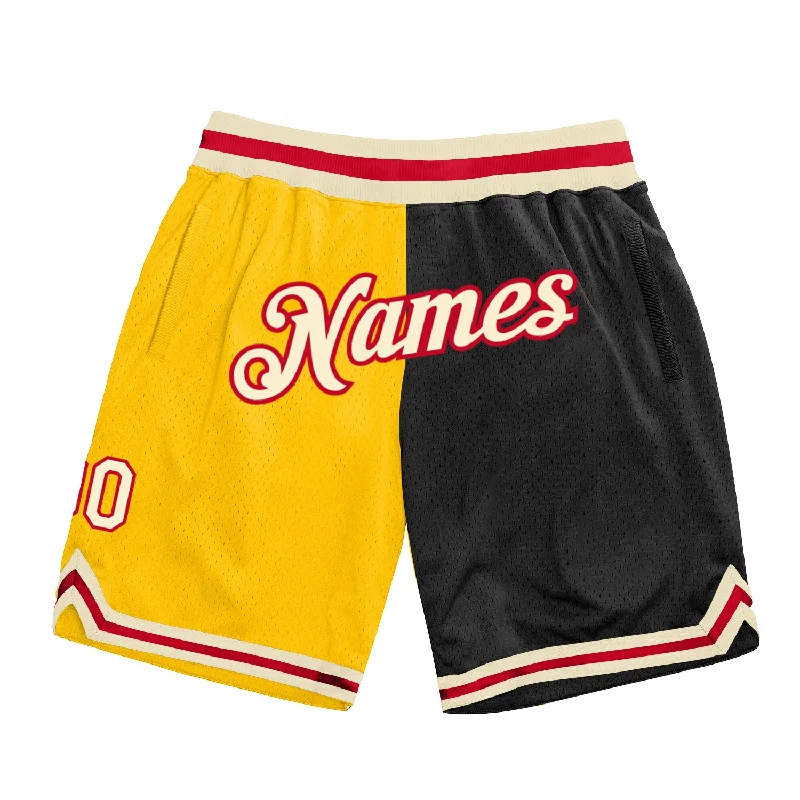 One Size Gold Cream-Black Authentic Throwback Split Fashion Basketball Shorts