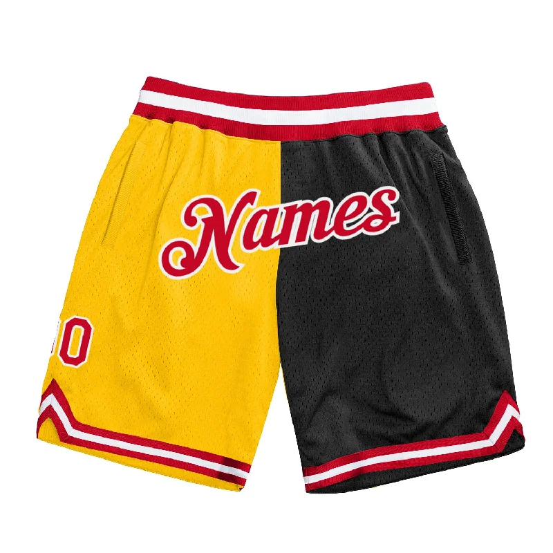 One Size Gold Red-Black Authentic Throwback Split Fashion Basketball Shorts