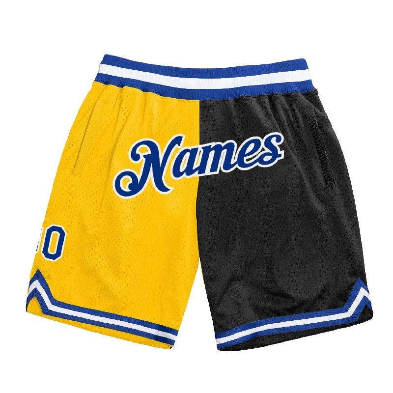 One Size Gold Royal-Black Authentic Throwback Split Fashion Basketball Shorts