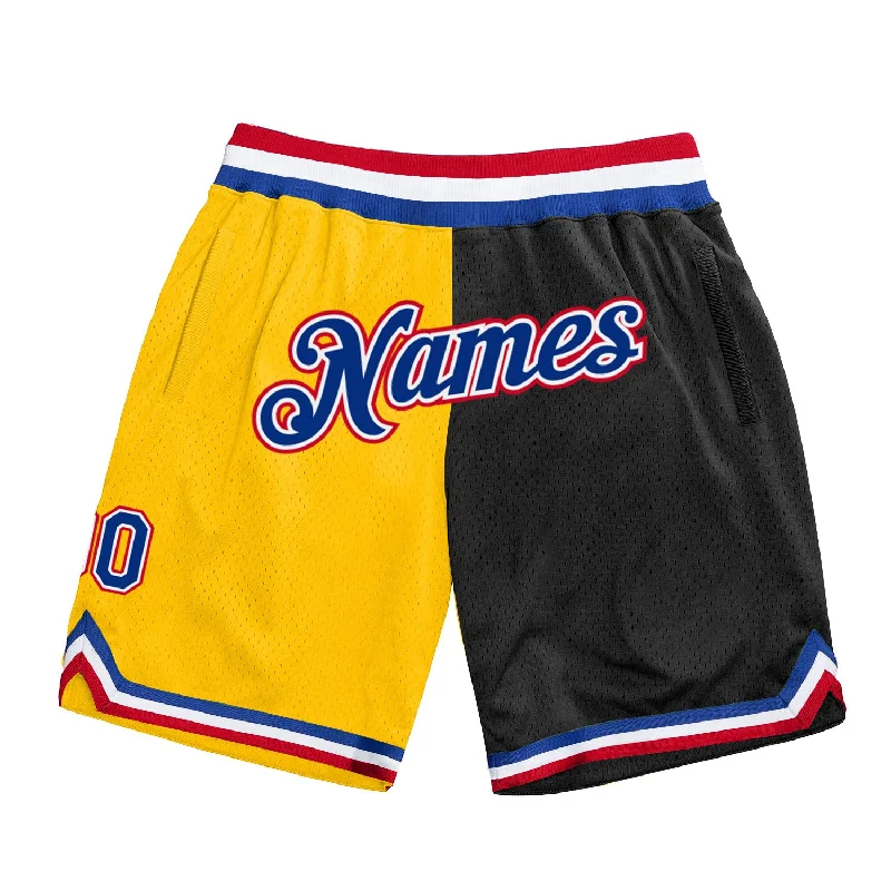 One Size Gold Royal-Black Authentic Throwback Split Fashion Basketball Shorts