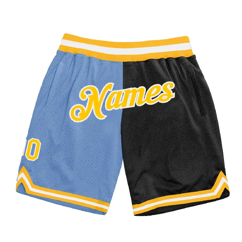 Functional And Stylish Unisex Wear One Size Light Blue Gold-Black Authentic Throwback Split Fashion Basketball Shorts Functional And Stylish Unisex Wear One Size Light Blue Gold-Black Authentic Throwback Split Fashion Basketball Shorts