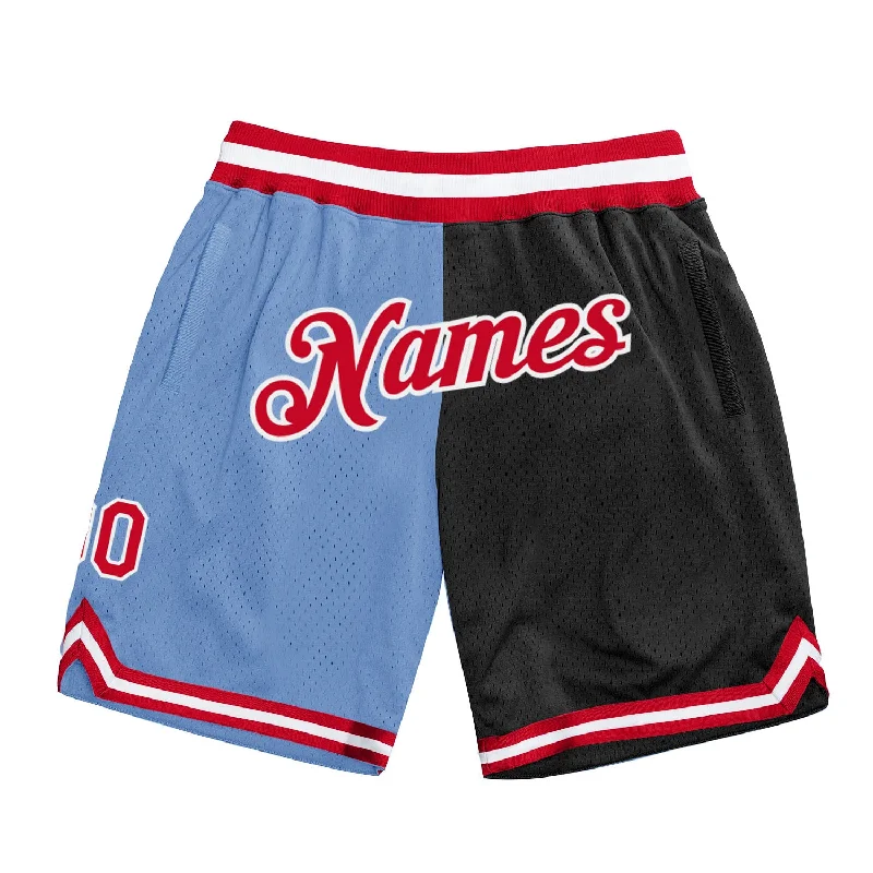 One Size Light Blue Red-Black Authentic Throwback Split Fashion Basketball Shorts