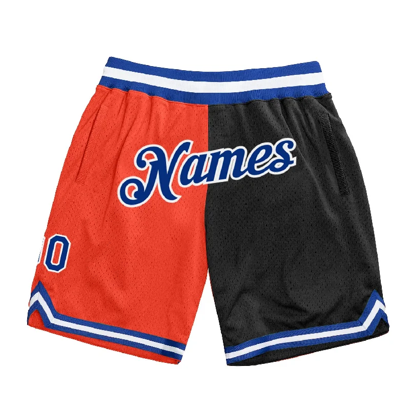 One Size Orange Royal-Black Authentic Throwback Split Fashion Basketball Shorts