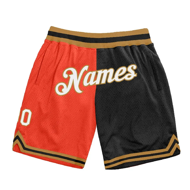 One Size Orange White-Black Authentic Throwback Split Fashion Basketball Shorts