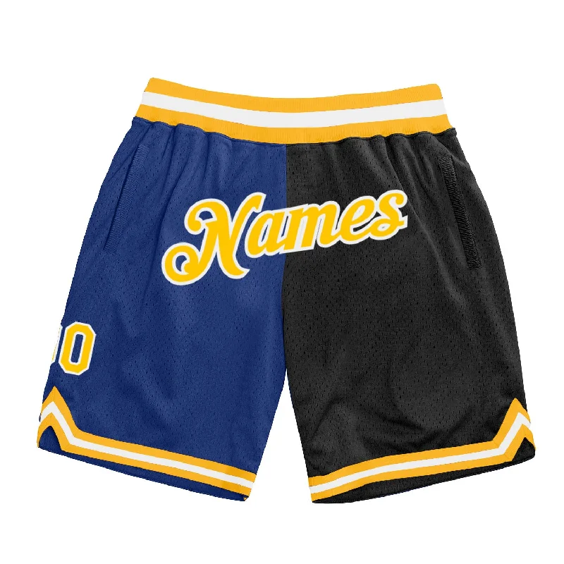 One Size Royal Gold-Black Authentic Throwback Split Fashion Basketball Shorts