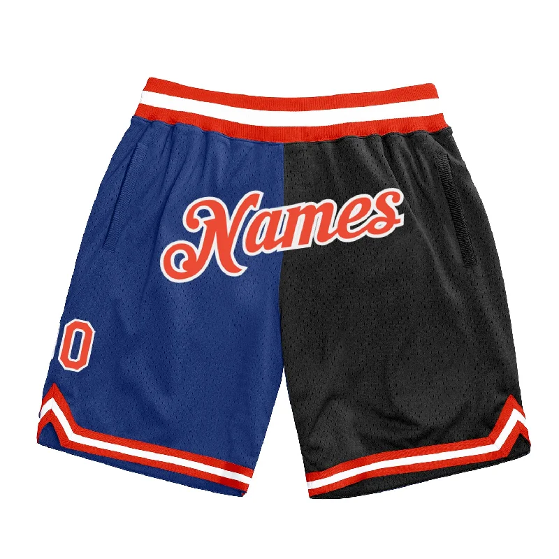 One Size Royal Orange-Black Authentic Throwback Split Fashion Basketball Shorts