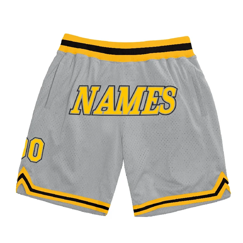 One Size Gray Gold-Black Authentic Throwback Basketball Shorts