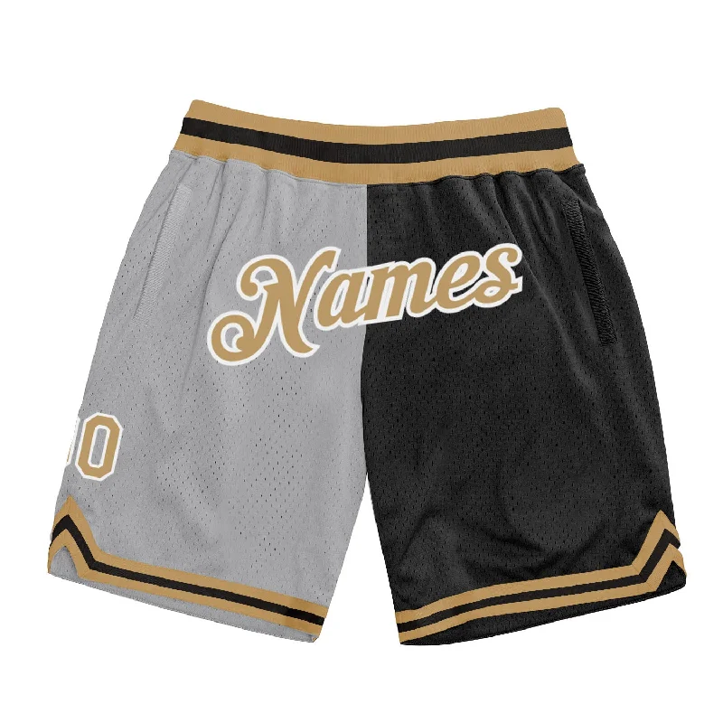 One Size Gray Old Gold-Black Authentic Throwback Split Fashion Basketball Shorts