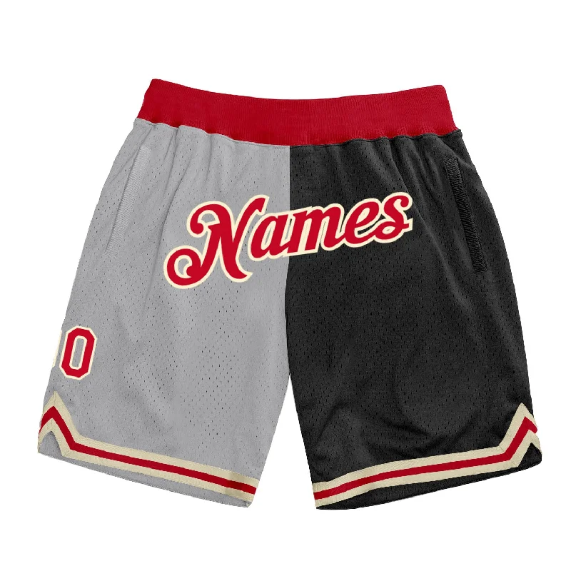 One Size Gray Red-Black Authentic Throwback Split Fashion Basketball Shorts