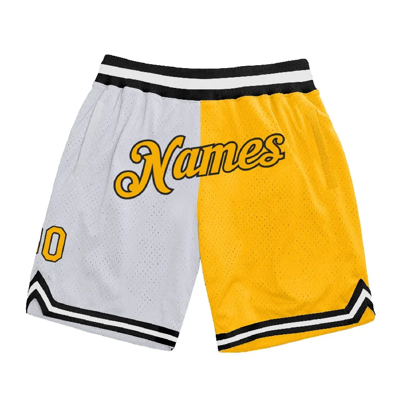 Bold And Trendy Gender-Neutral Outfits One Size White Gold-Black Authentic Throwback Split Fashion Basketball Shorts Bold And Trendy Gender-Neutral Outfits One Size White Gold-Black Authentic Throwback Split Fashion Basketball Shorts