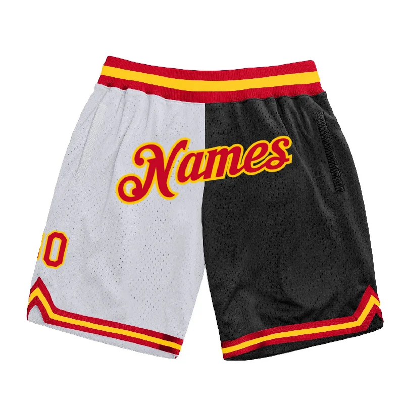 Urban-Inspired Unisex Fashion Pieces One Size White Red-Black Authentic Throwback Split Fashion Basketball Shorts Urban-Inspired Unisex Fashion Pieces One Size White Red-Black Authentic Throwback Split Fashion Basketball Shorts