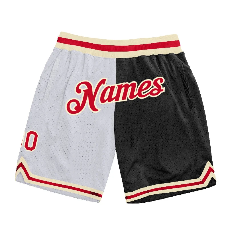 One Size White Red-Black Authentic Throwback Split Fashion Basketball Shorts