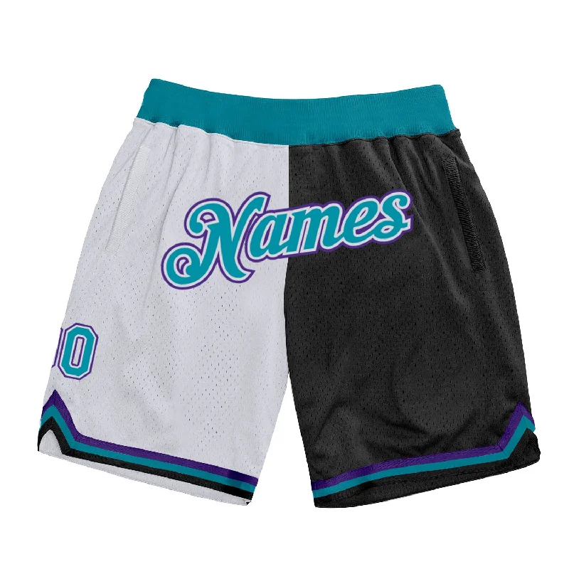 Minimalist Unisex Wardrobe Must-Haves One Size White Teal-Black Authentic Throwback Split Fashion Basketball Shorts