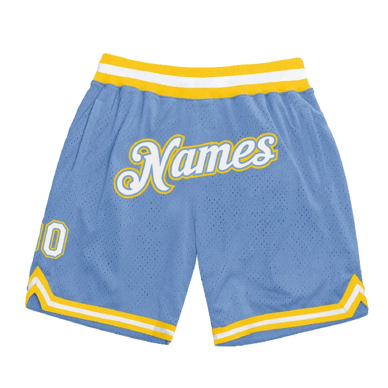 One Size Light Blue White-Gold Authentic Throwback Basketball Shorts