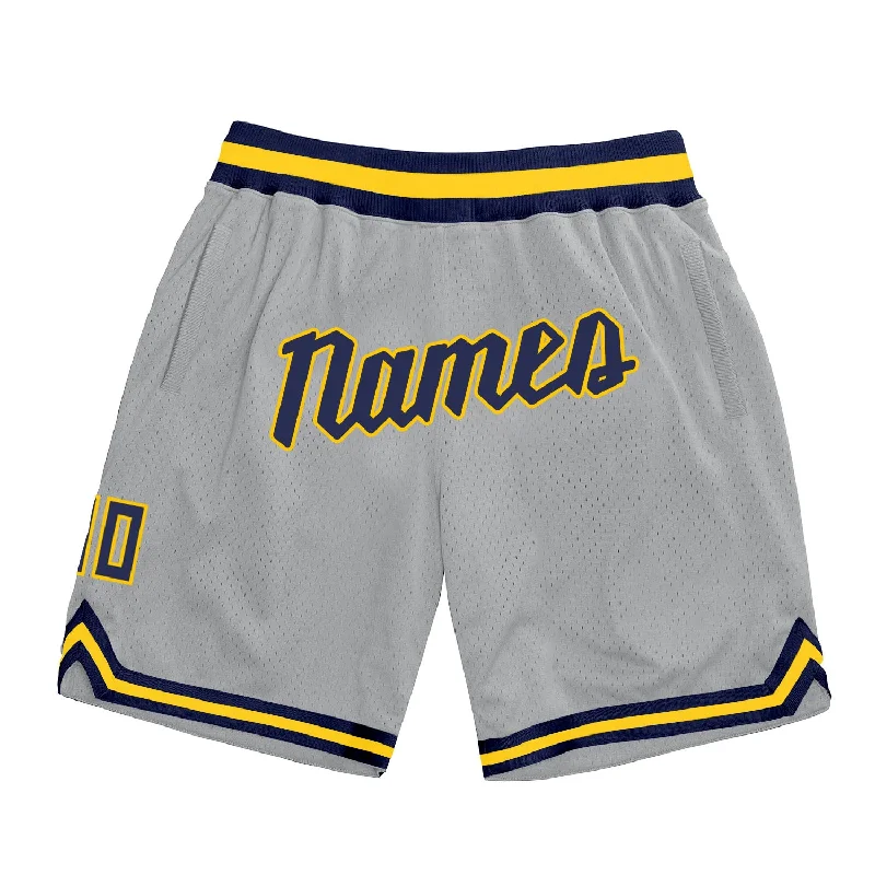 One Size Gray Navy-Gold Authentic Throwback Basketball Shorts