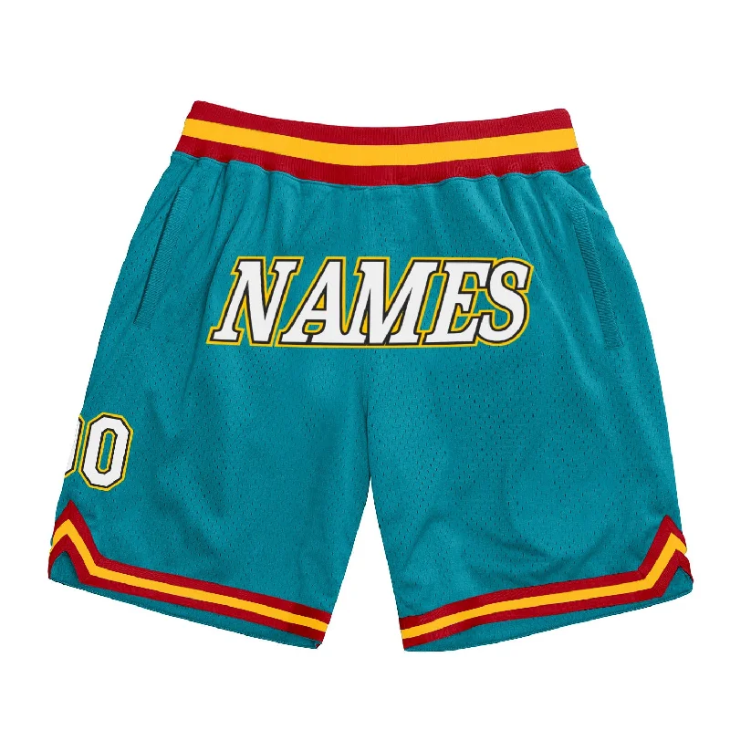 One Size Teal White-Gold Authentic Throwback Basketball Shorts