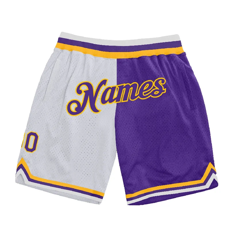 Unisex Casual Fashion Trends One Size White Purple-Gold Authentic Throwback Split Fashion Basketball Shorts Unisex Casual Fashion Trends One Size White Purple-Gold Authentic Throwback Split Fashion Basketball Shorts