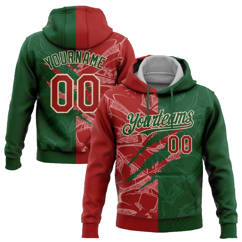 High-Quality Unisex Fashion Basics One Size Graffiti Pattern Red Green-Cream 3D Scratch Sports Pullover Sweatshirt Hoodie