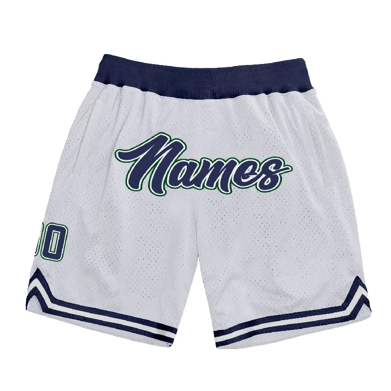 One Size White Navy-Hunter Green Authentic Throwback Basketball Shorts