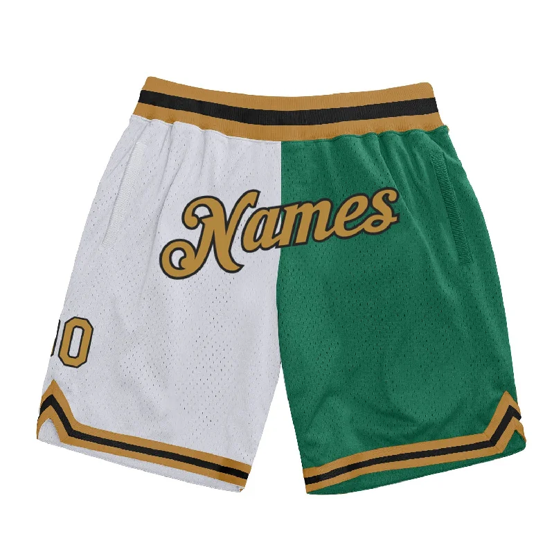 One Size White Old Gold-Kelly Green Authentic Throwback Split Fashion Basketball Shorts