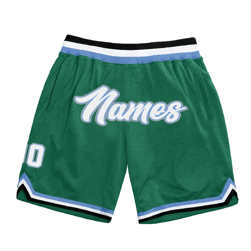 One Size Kelly Green White-Light Blue Authentic Throwback Basketball Shorts