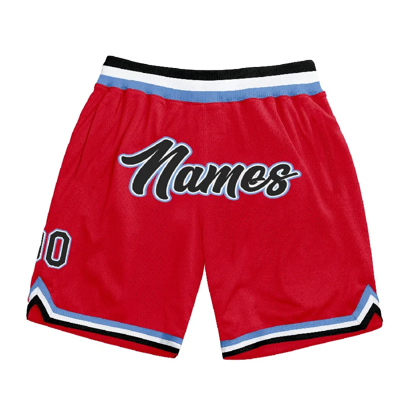 One Size Red Black-Light Blue Authentic Throwback Basketball Shorts