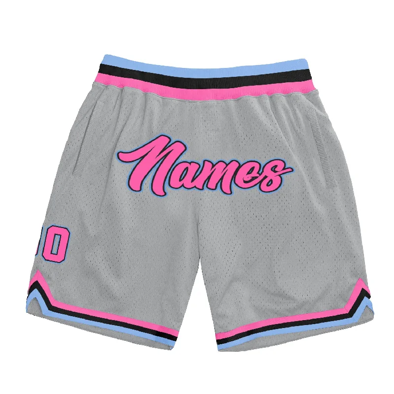 One Size Gray Pink-Light Blue Authentic Throwback Basketball Shorts