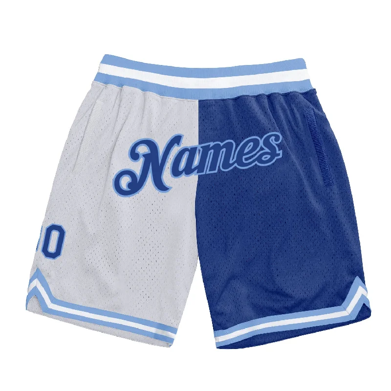 One Size White Royal-Light Blue Authentic Throwback Split Fashion Basketball Shorts