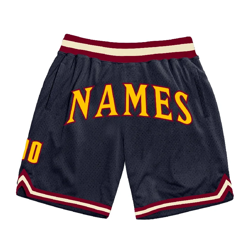 One Size Navy Gold-Maroon Authentic Throwback Basketball Shorts