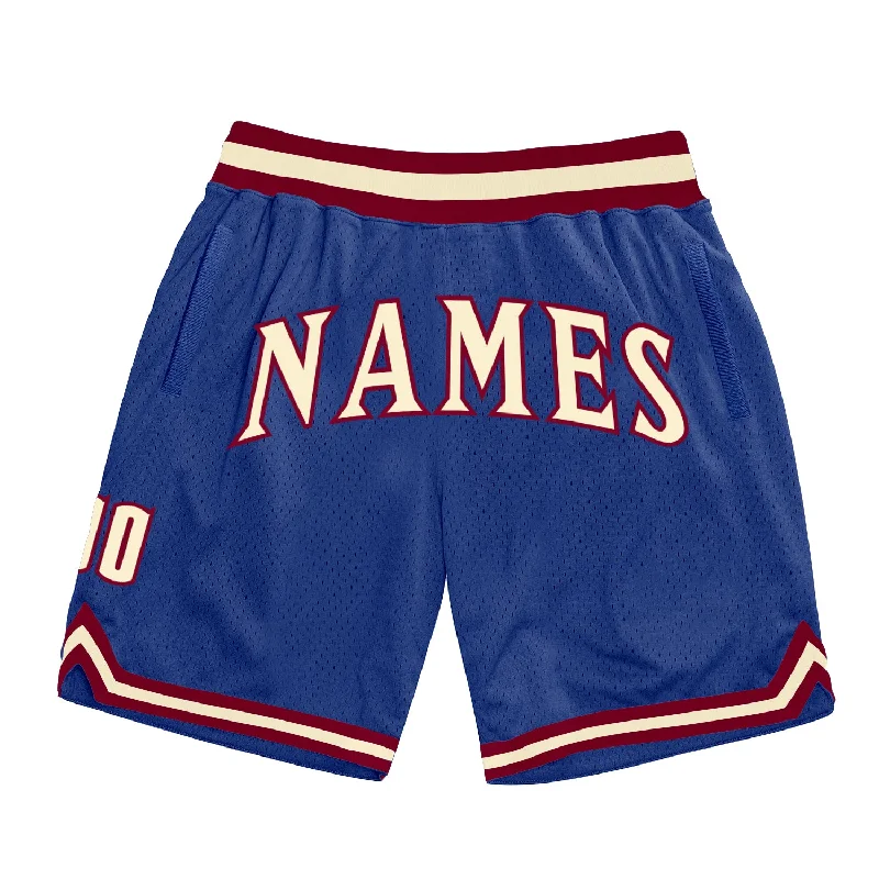 One Size Royal Cream-Maroon Authentic Throwback Basketball Shorts