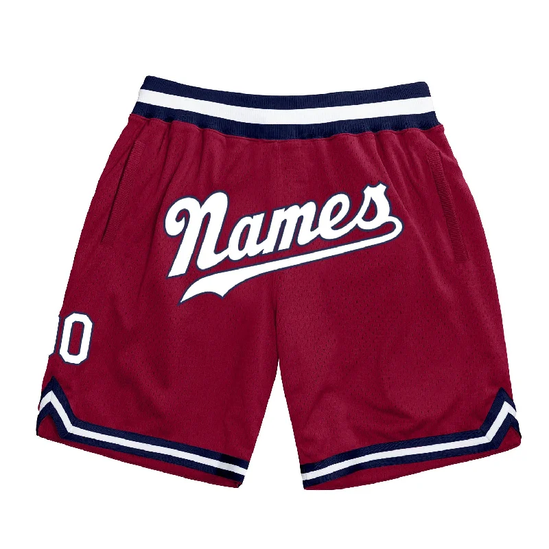 One Size Maroon White-Navy Authentic Throwback Basketball Shorts