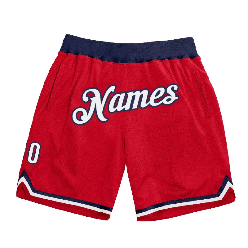 One Size Red White-Navy Authentic Throwback Basketball Shorts