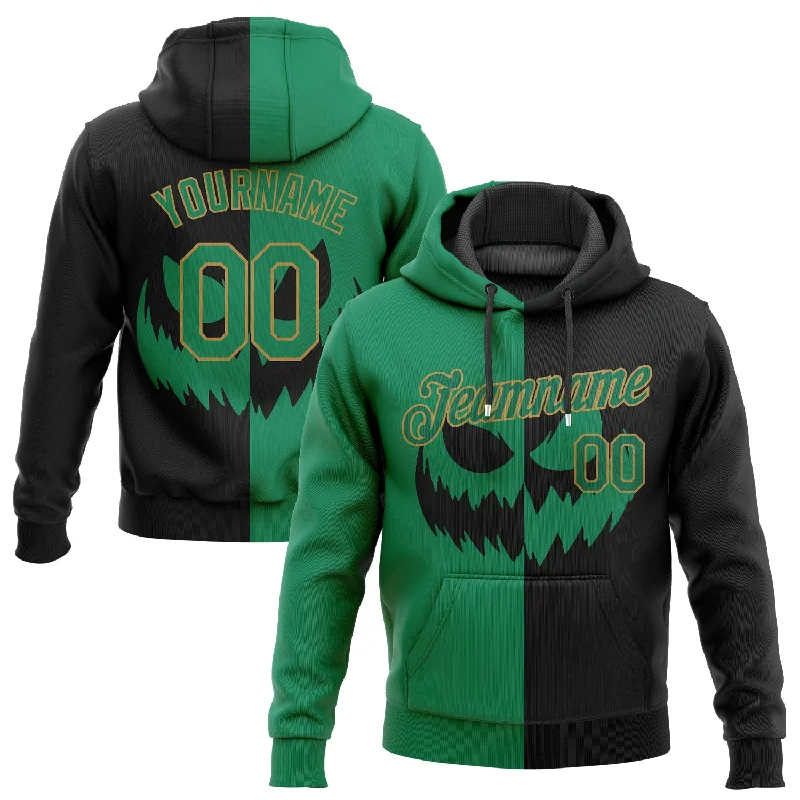 One Size Black Kelly Green-Old Gold 3D Pattern Scary Faces Of Halloween Pumpkin Sports Pullover Sweatshirt Salute To Service Hoodie