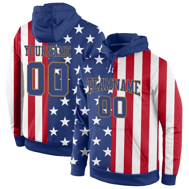 One Size Red Royal-Old Gold 3D American Flag Fashion Sports Pullover Sweatshirt Hoodie