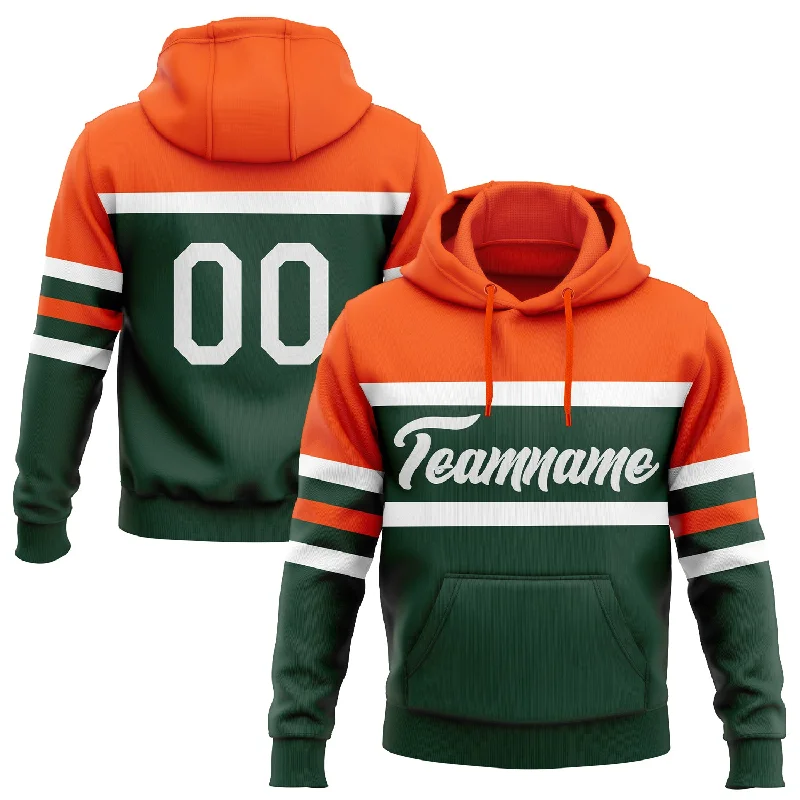 Unisex Casual Fashion Trends One Size Green White-Orange Line Sports Pullover Sweatshirt Hoodie