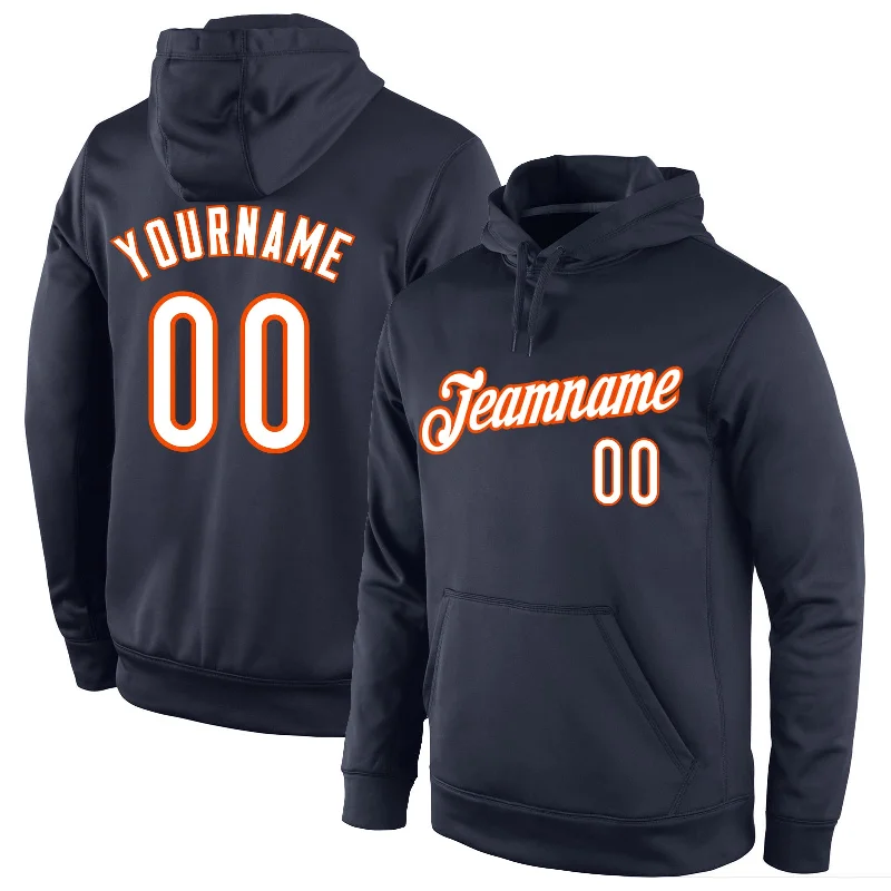 One Size Navy White-Orange Sports Pullover Sweatshirt Hoodie