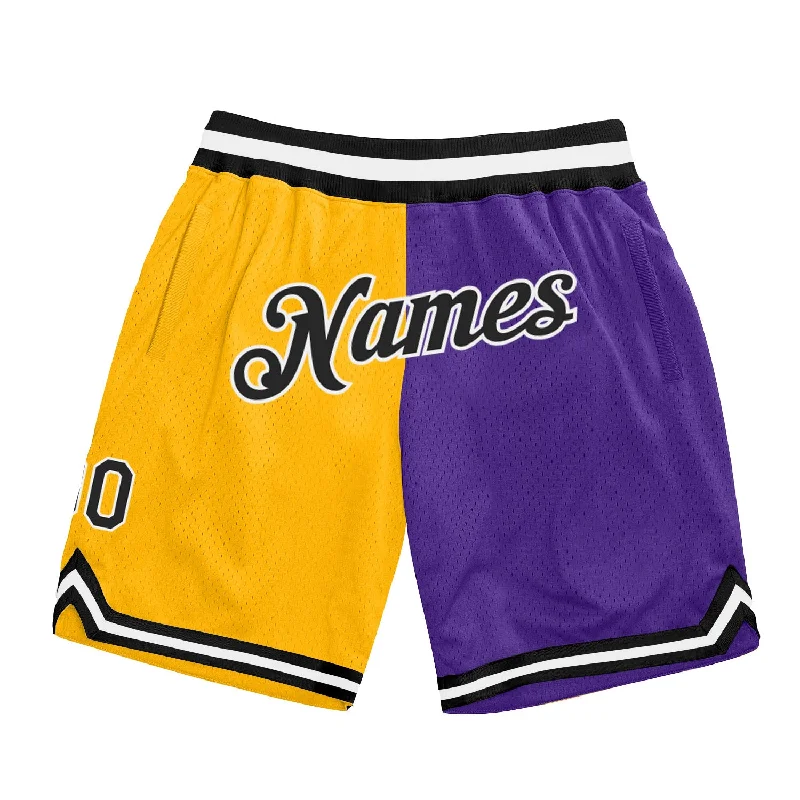 One Size Gold Black-Purple Authentic Throwback Split Fashion Basketball Shorts