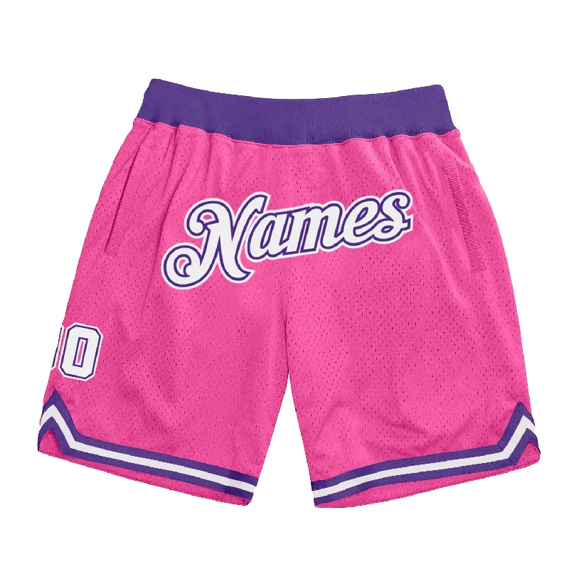 One Size Pink White-Purple Authentic Throwback Basketball Shorts