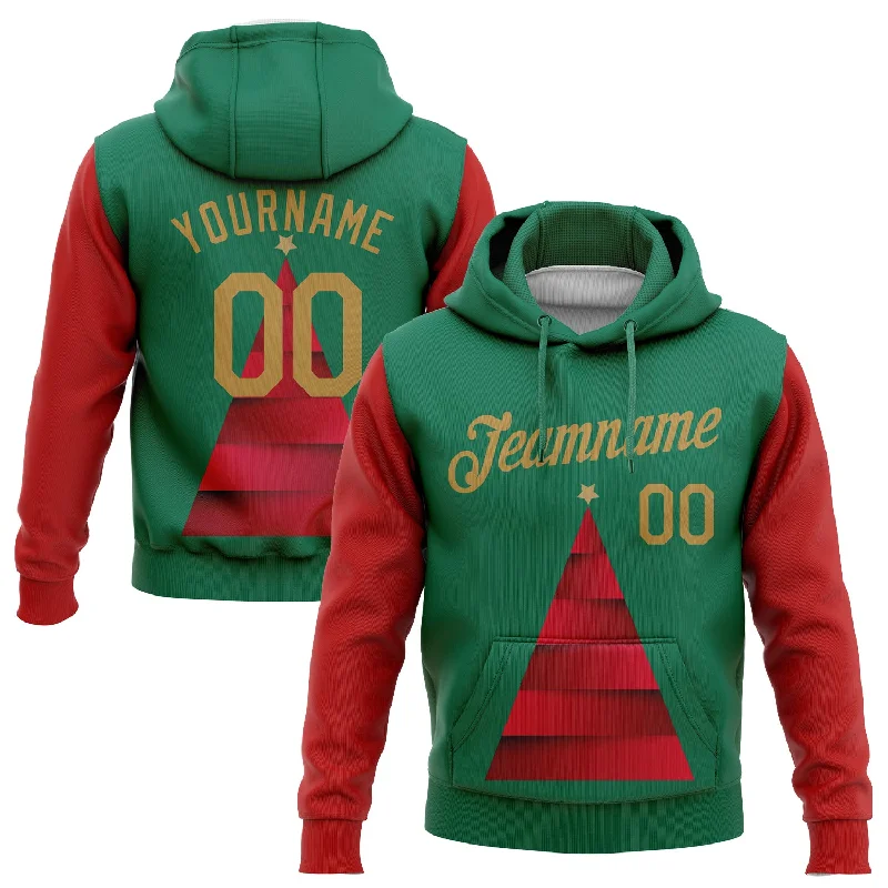 One Size Kelly Green Old Gold-Red 3D Christmas Tree Sports Pullover Sweatshirt Hoodie