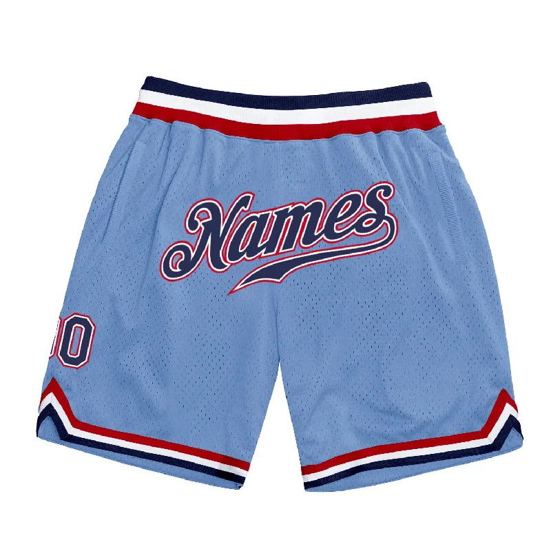 One Size Light Blue Navy-Red Authentic Throwback Basketball Shorts