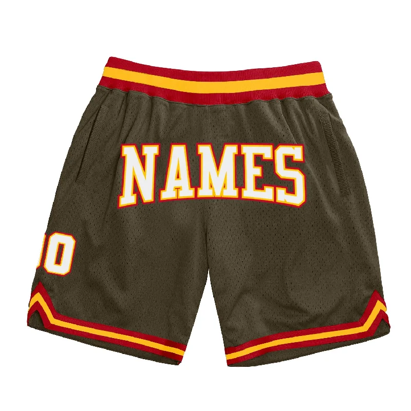 One Size Olive White-Red Authentic Throwback Salute To Service Basketball Shorts