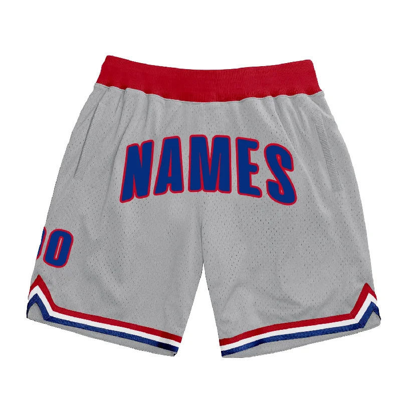 One Size Gray Royal-Red Authentic Throwback Basketball Shorts