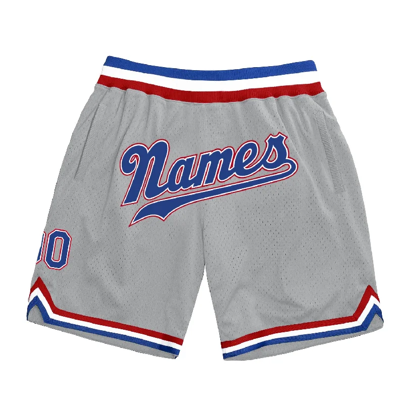 One Size Gray Royal-Red Authentic Throwback Basketball Shorts