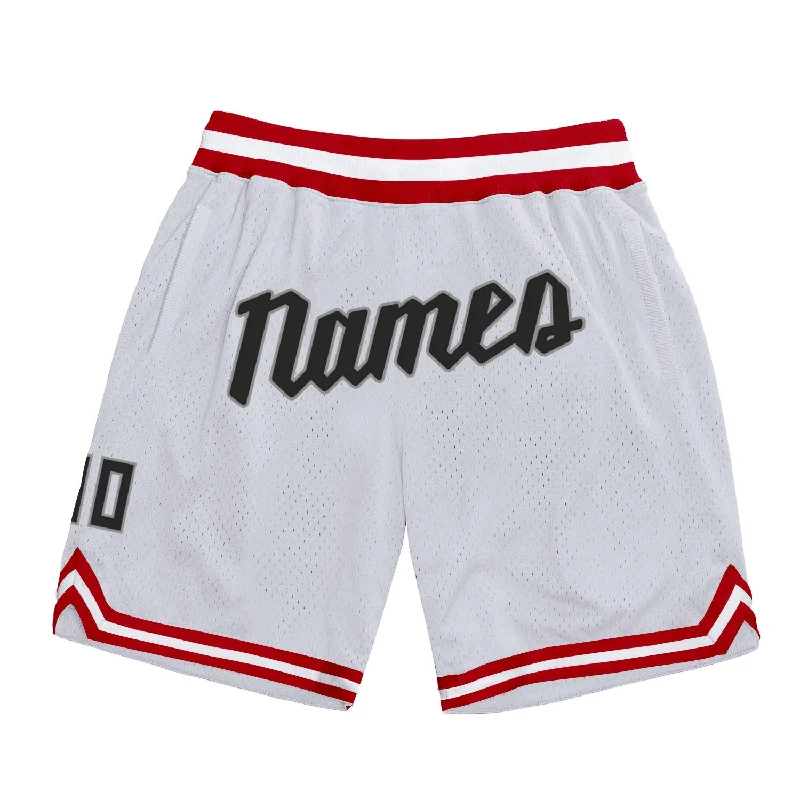 One Size White Black-Red Authentic Throwback Basketball Shorts