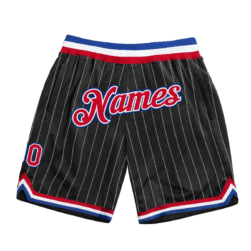 Oversized Unisex Fashion Pieces One Size Black White Pinstripe Red-Royal Authentic Basketball Shorts Oversized Unisex Fashion Pieces One Size Black White Pinstripe Red-Royal Authentic Basketball Shorts