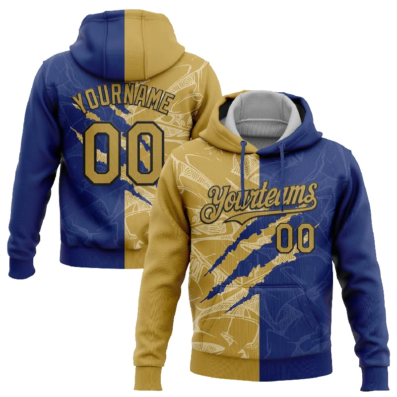 Fashion-Forward Unisex Apparel One Size Graffiti Pattern Old Gold Royal-Black 3D Scratch Sports Pullover Sweatshirt Hoodie