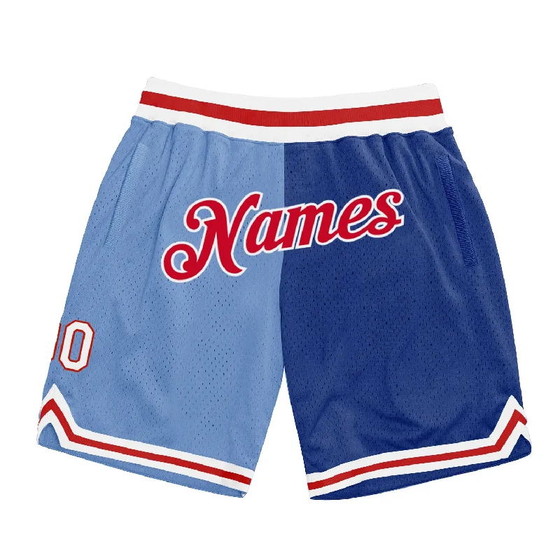 One Size Light Blue Red-Royal Authentic Throwback Split Fashion Basketball Shorts