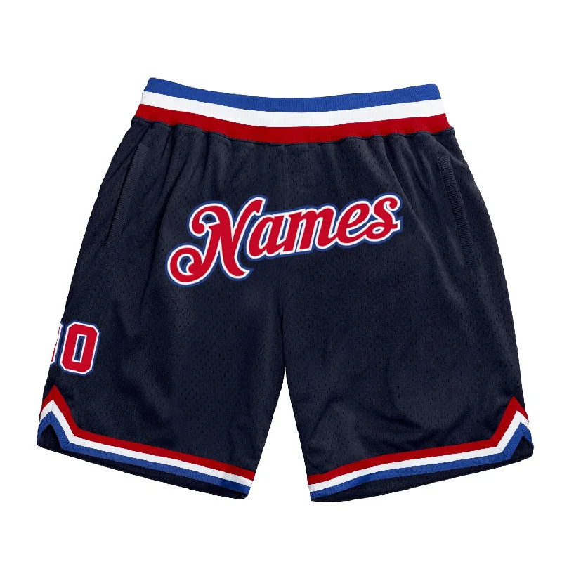 One Size Navy Red-Royal Authentic Throwback Basketball Shorts