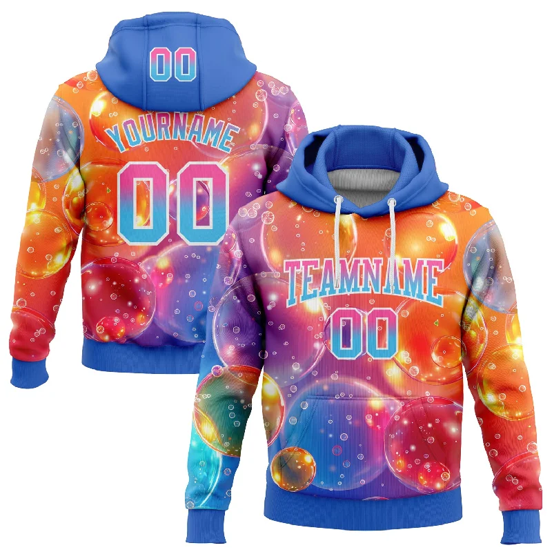 Bold And Trendy Gender-Neutral Outfits One Size Orange Pink Sky Blue-Thunder Blue Fade 3D Pattern Design Colorful Bubbles Sports Pullover Sweatshirt Hoodie