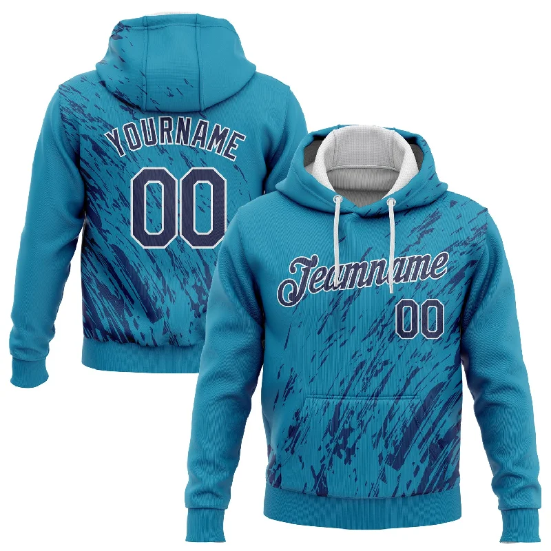 One Size Aqua Navy-White 3D Pattern Design Sports Pullover Sweatshirt Hoodie